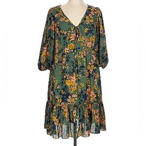 Nanette Lepore Floral Long Sleeve Dress - Green and Yellow